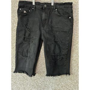 Grindhouse Men’s Black Denim Distressed Jean Shorts Size 36